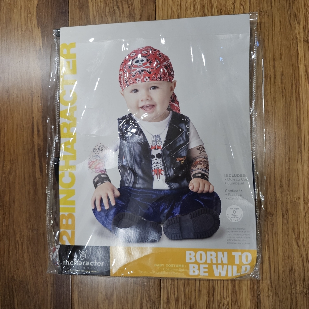 🏍 InCharacter Born To Be Wild Baby Biker Costume 0-6 Months XS Jumpsuit Do-Rag